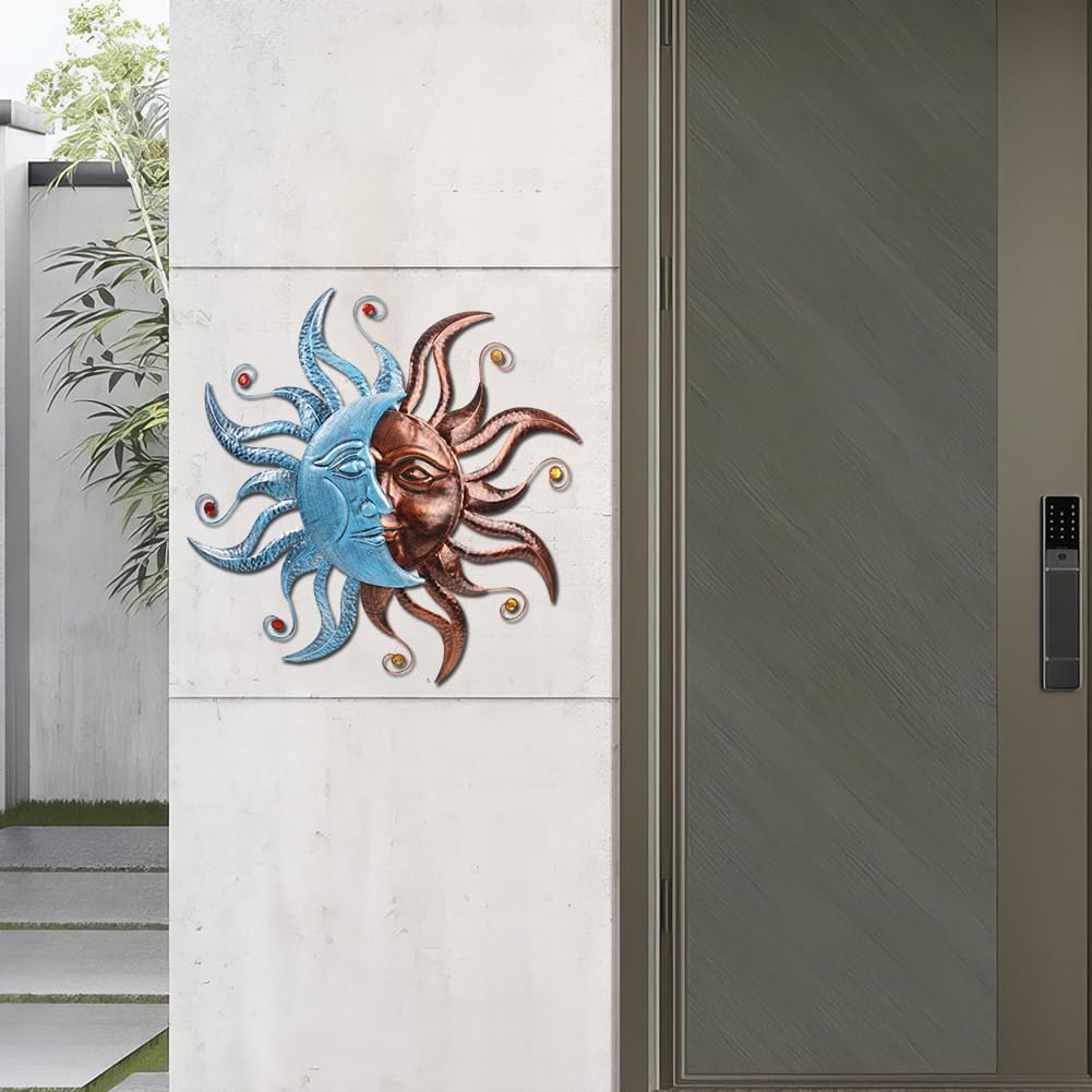 VEWOGARDEN Decoración de Pared de Metal Sol y Luna, Arte de Pared G...