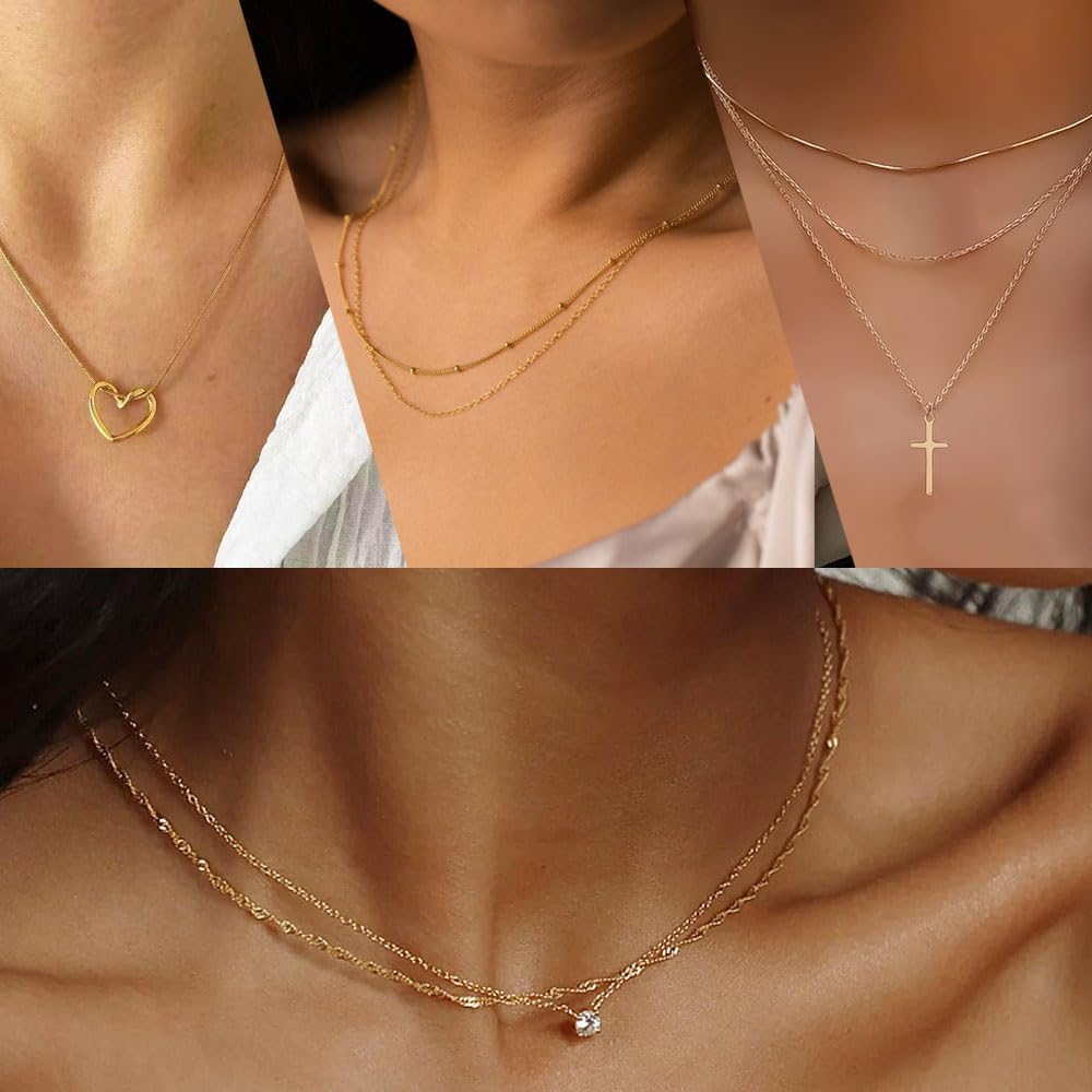 Myofeng - Juego de 16 collares de oro para mujer, chapado en oro de...