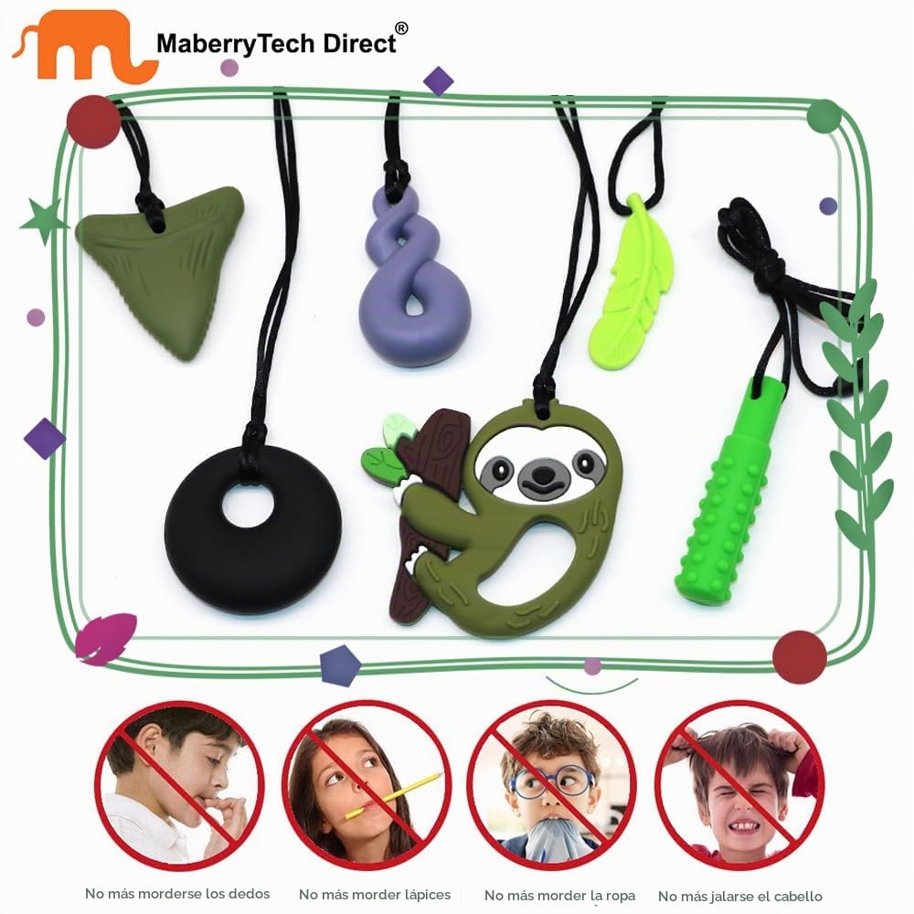 Collar sensorial masticable para niños y niñas, paquete de 6 juguet...