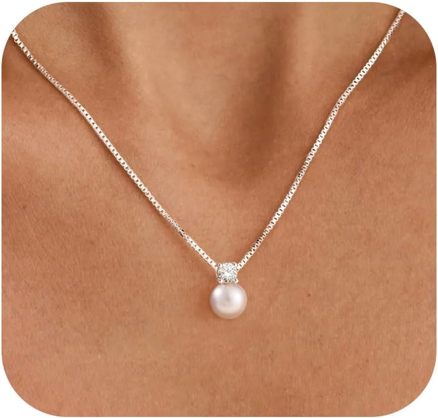 WFYOU Collares de perlas para mujer, collar de perlas redondas de a...