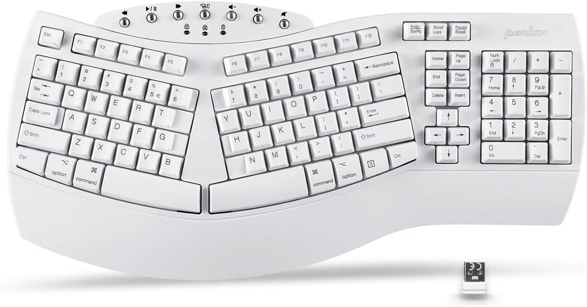 Perixx Periboard-612 - Teclado USB inalámbrico ergonómico dividido,...