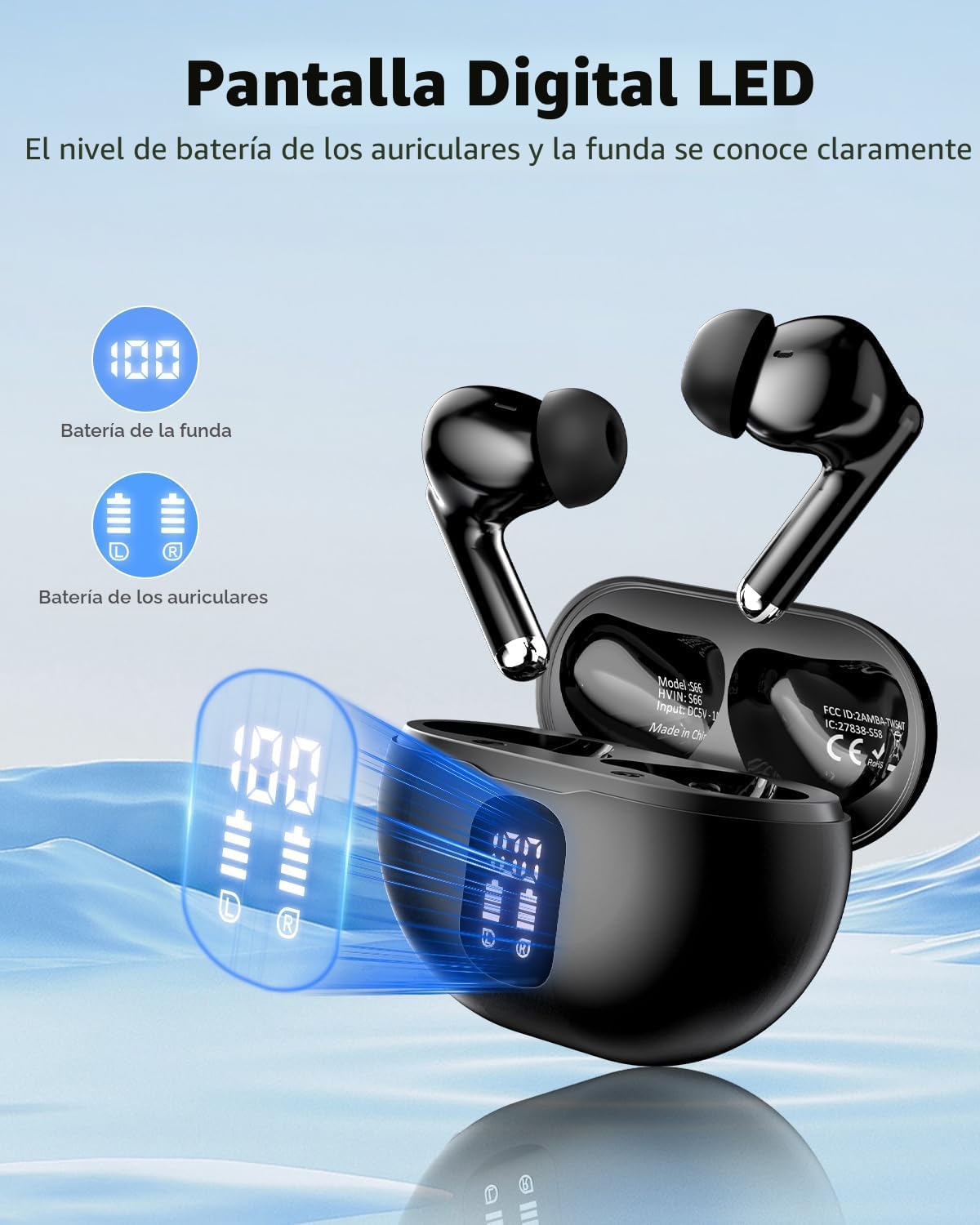 Auriculares inalámbricos, Bluetooth 5.4 auriculares estéreo de grav...