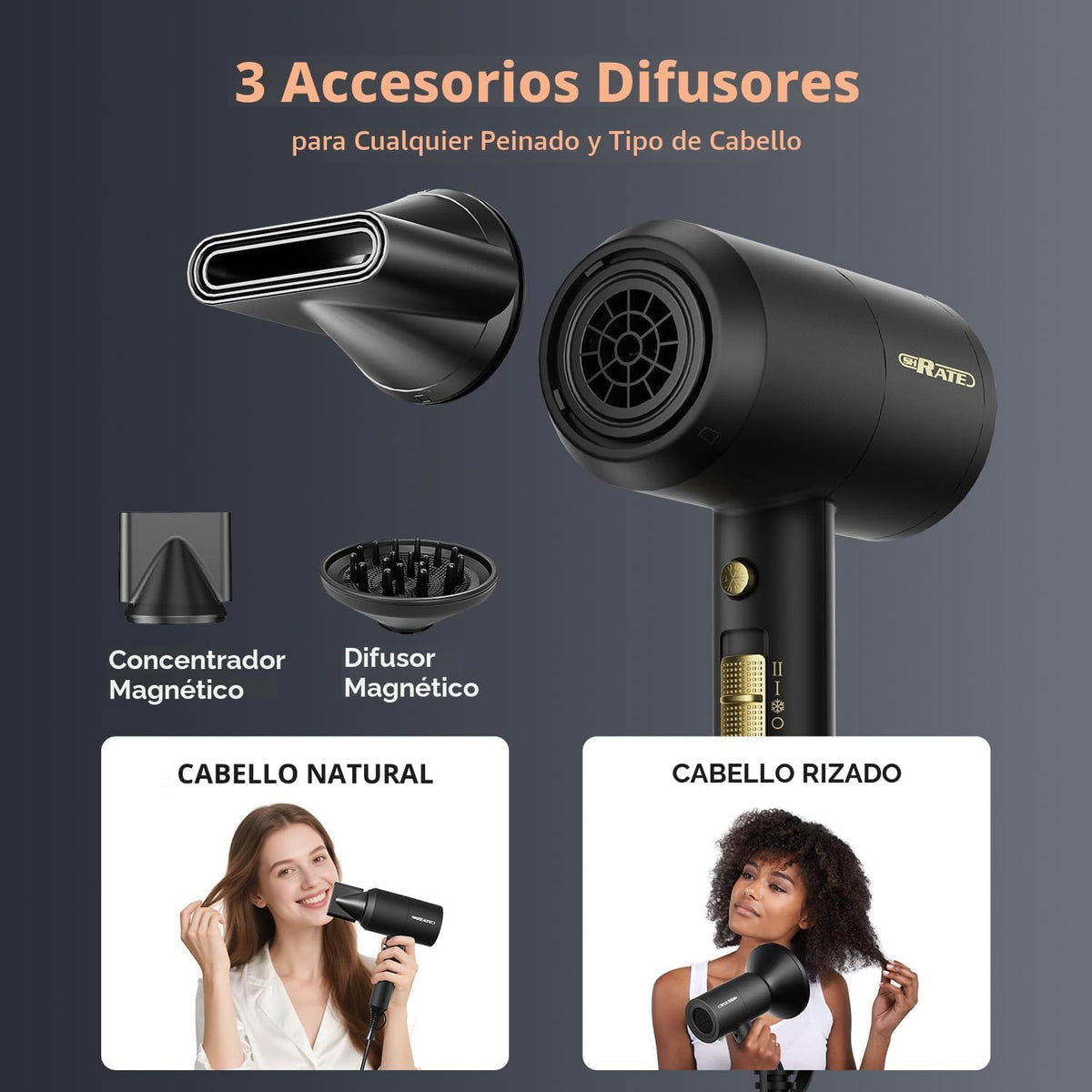 SHRATE Secador de pelo iónico con difusor | Secador profesional par...