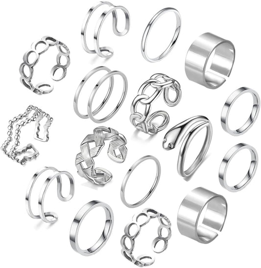 PINCHUAN Juego de 17 anillos de plata para nudillos para mujer, jue...