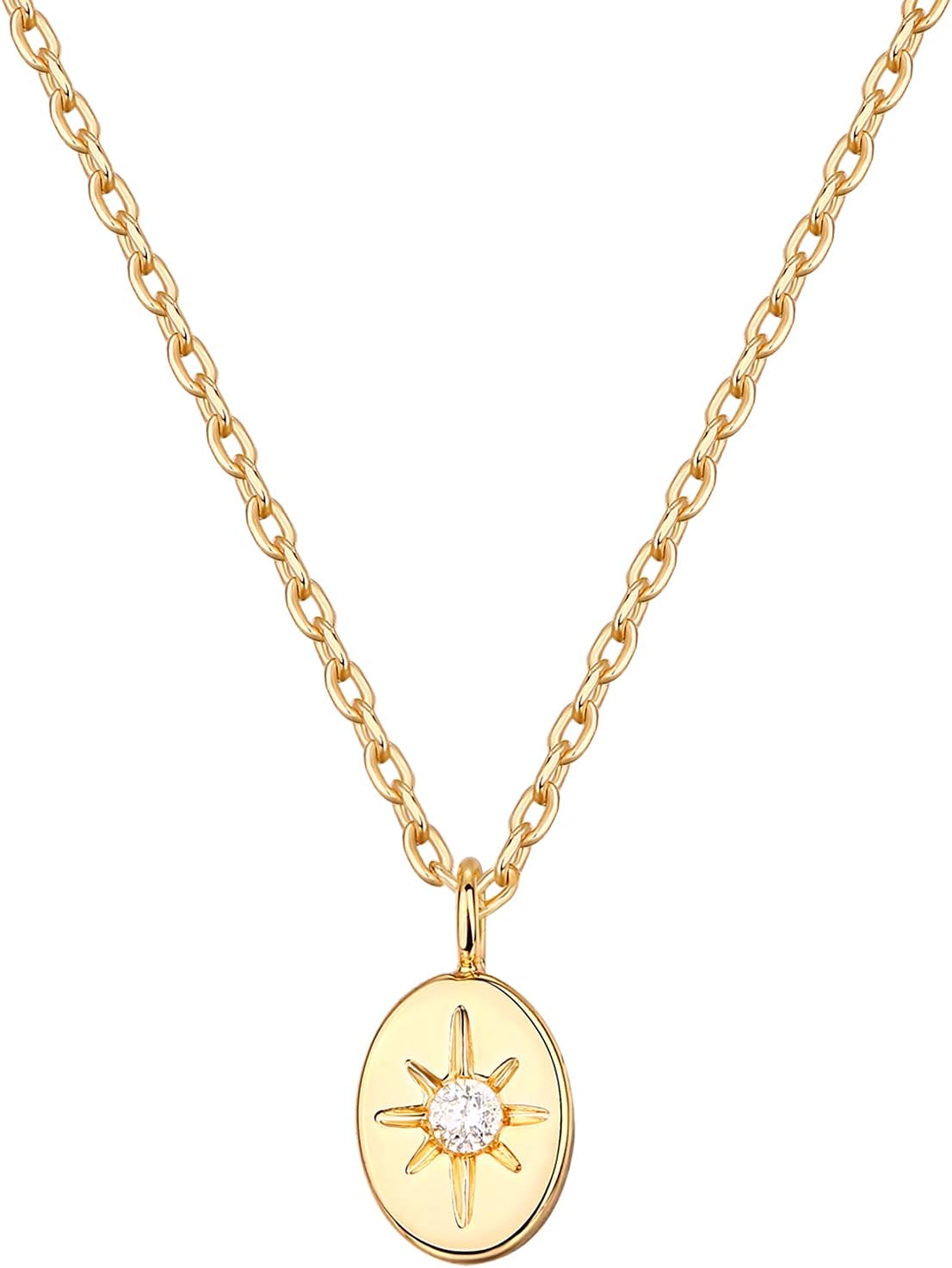 PAVOI Collares con colgante de moneda grabada chapada en oro de 14...