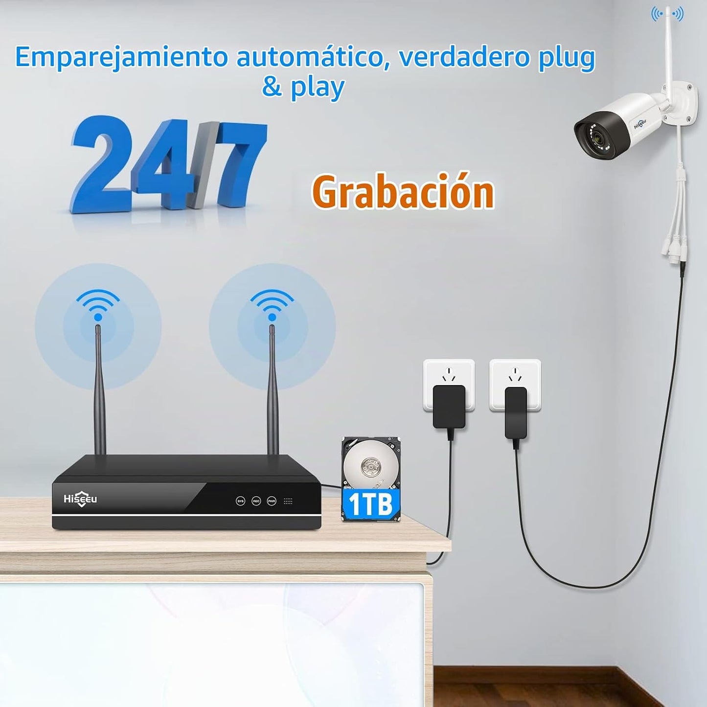Hiseeu Sistema de cámara de seguridad inalámbrico al aire libre, cá...