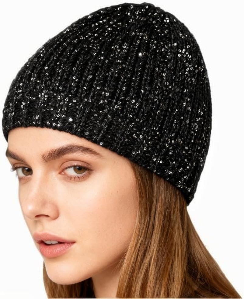 Suillty Gorro de punto con lentejuelas para mujeres y hombres, con...