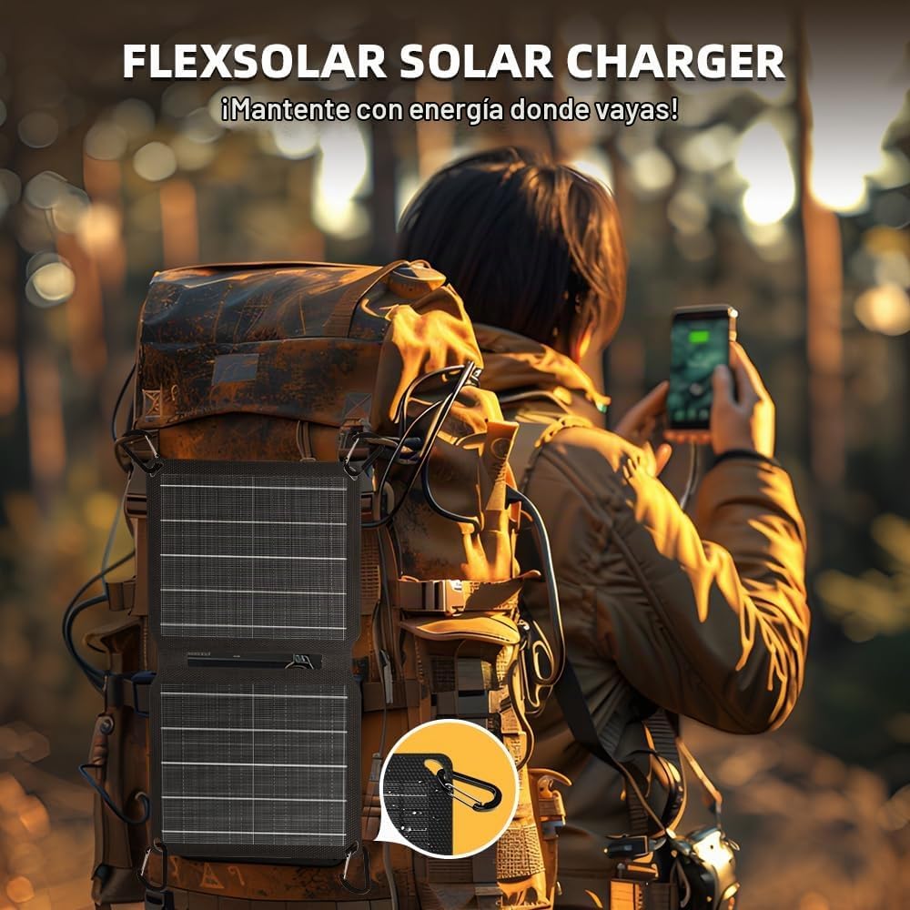 FlexSolar 10W Cargadores solares portátiles 5V USB pequeños, panele...