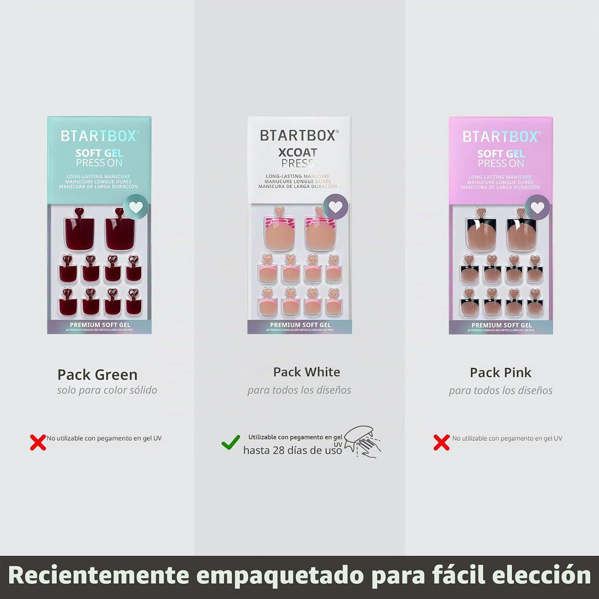 BTArtbox - Uñas postizas para los dedos del pie, puntas francesas b...
