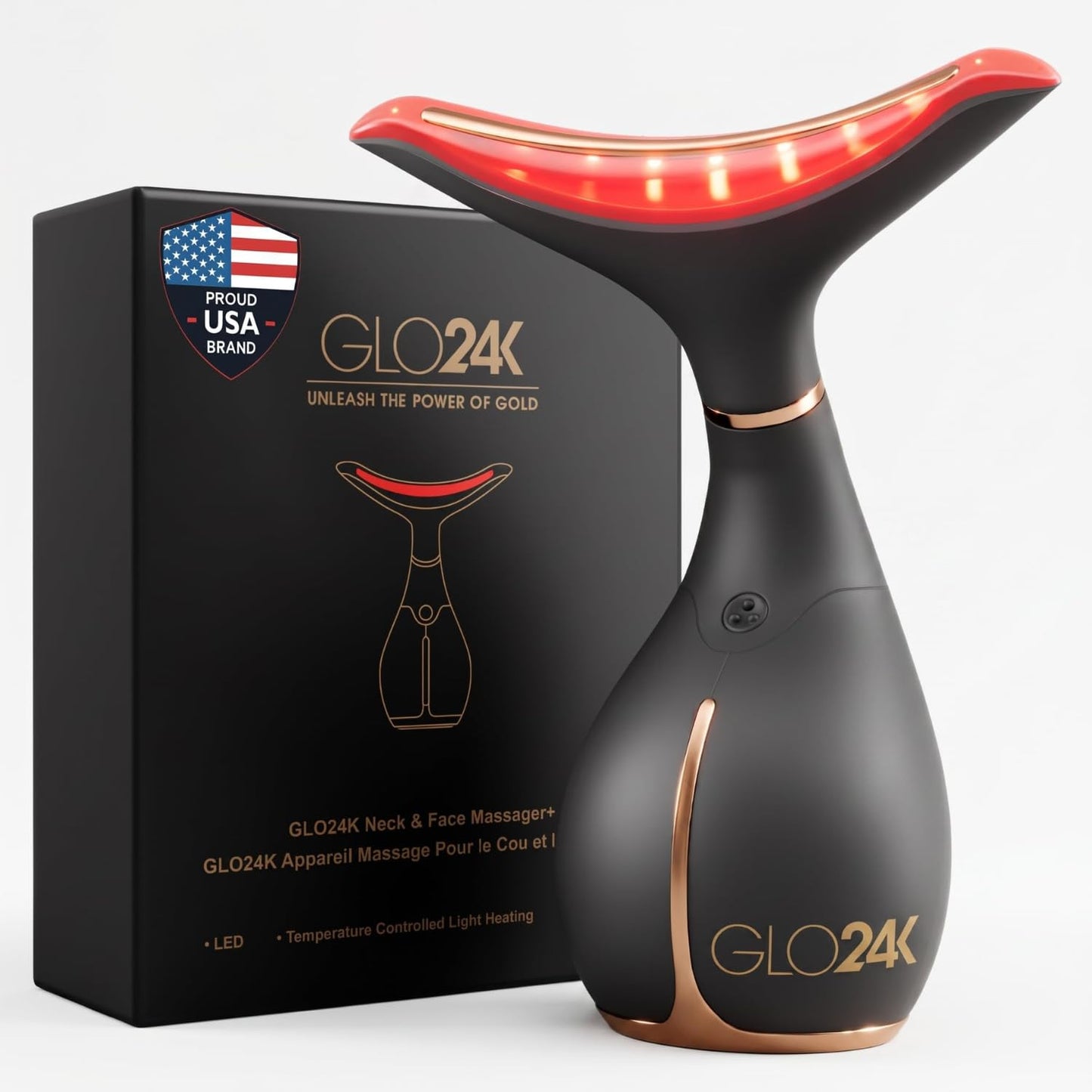 GLO24K - Dispositivo de belleza facial y cuello con luz roja, herra...