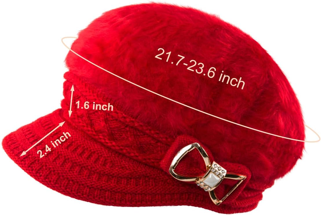 Surblue Sombrero de punto para mujer, boina, gorra de ala ancha con...