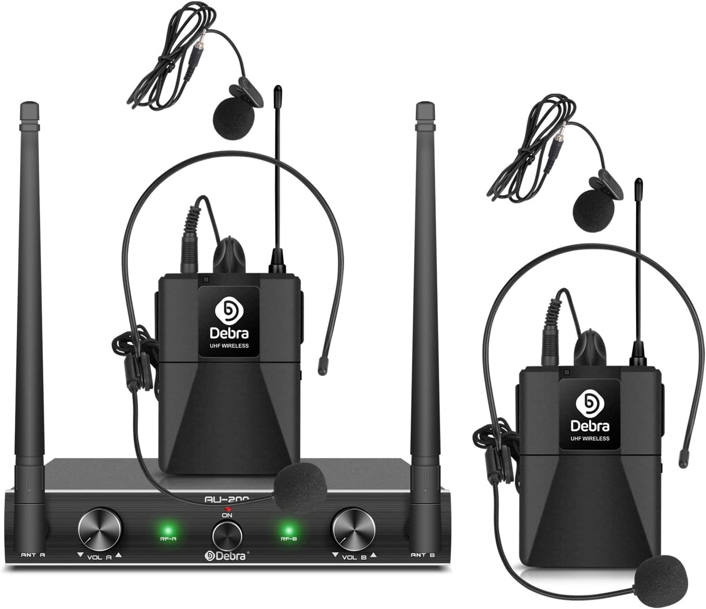 D Debra Audio AU200 Pro UHF Sistema de micrófono inalámbrico de 2 c...