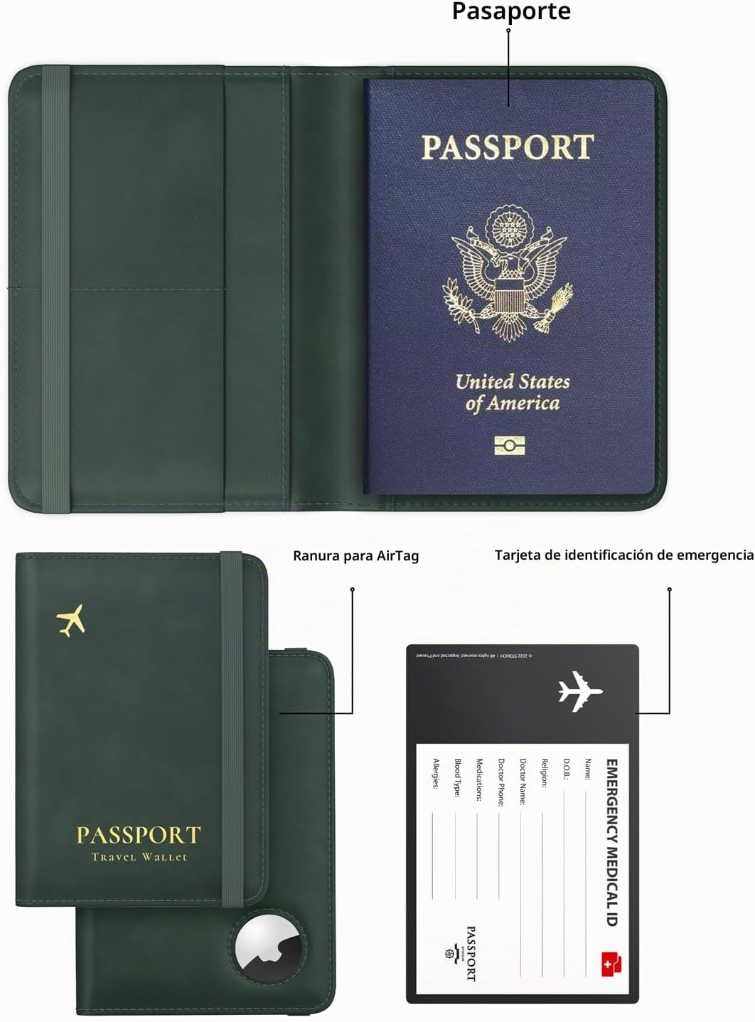 Stouchi Soporte para pasaporte AirTag - Cartera de viaje delgada RF...
