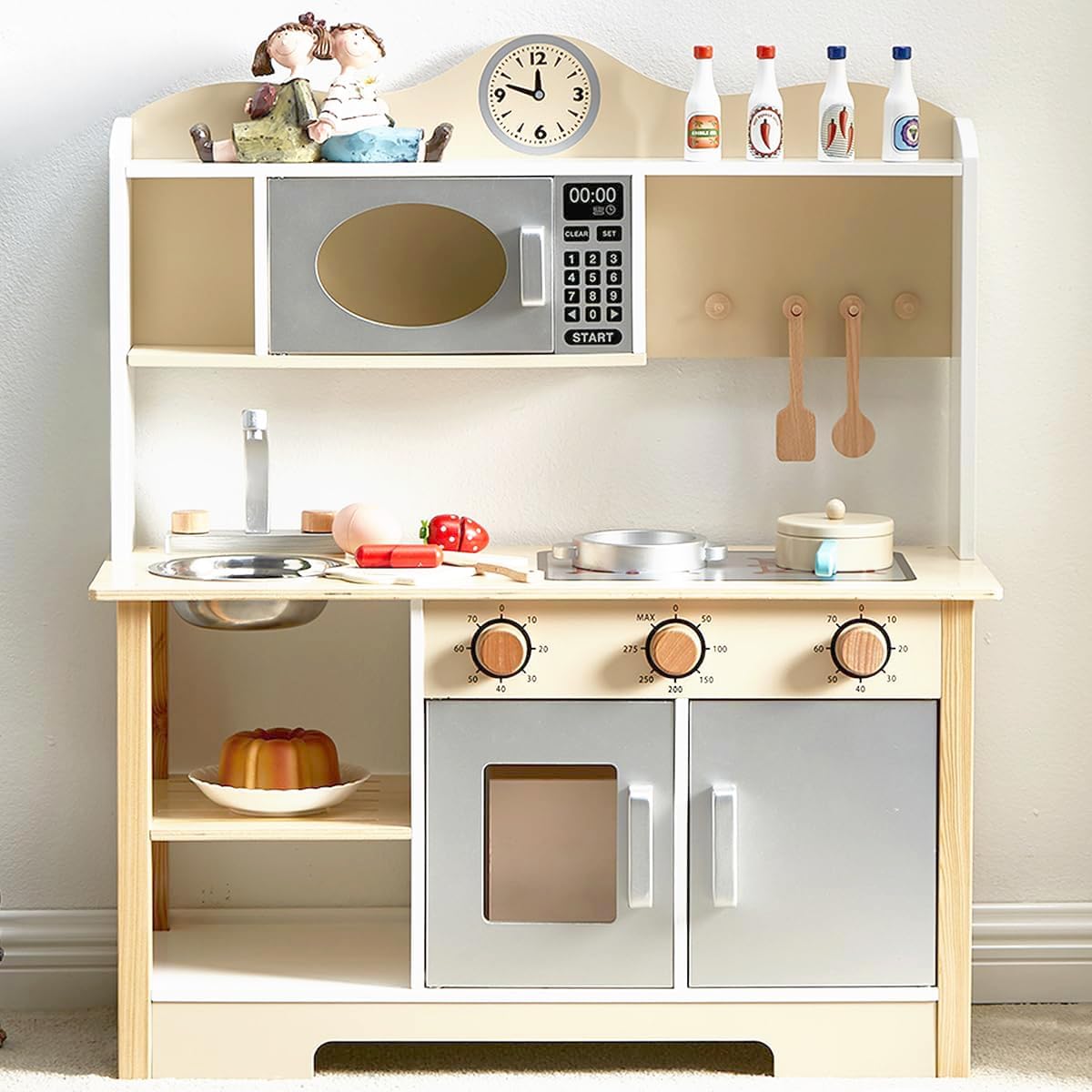 Juego de cocina de madera, juego de cocina de juguete para niños, j...