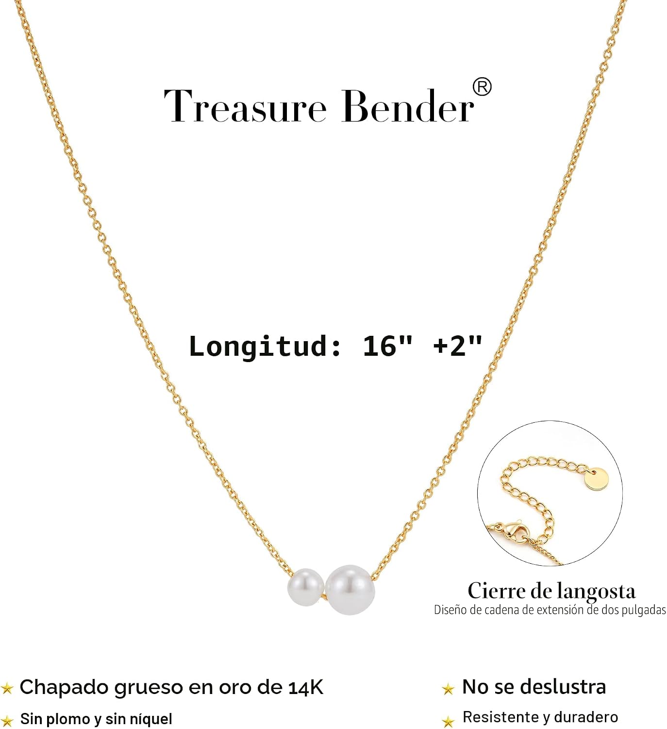 Treasure Bender Collares de perlas de oro para mujer, collar delica...