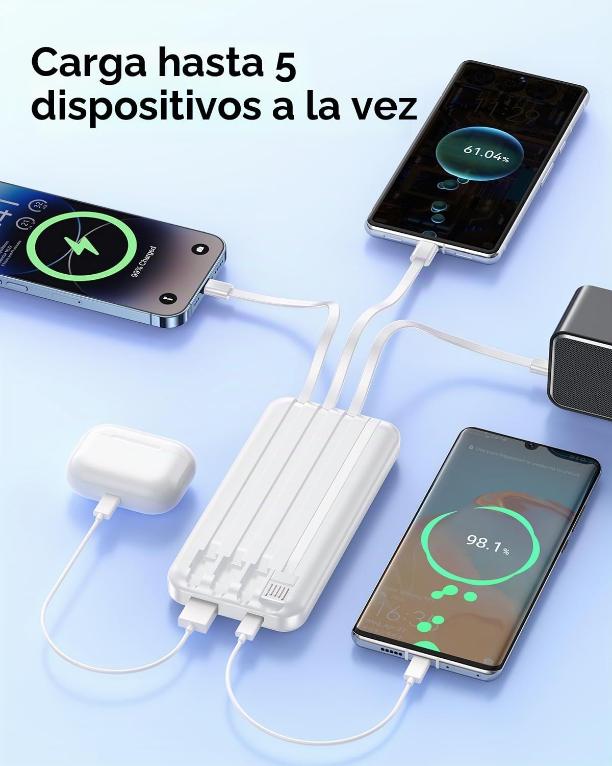 RONEGN Cargador portátil con cable integrado, 20000 mAh, cargador d...