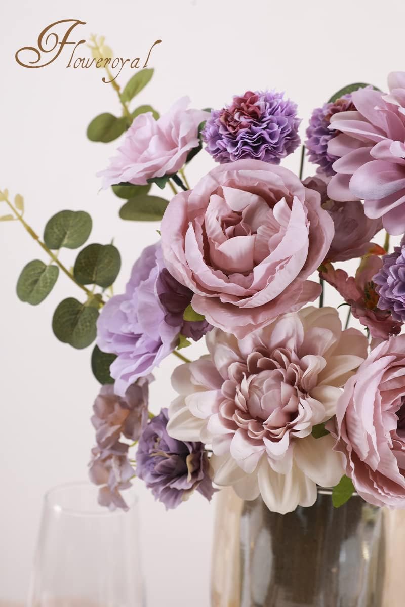 Floweroyal - Juego de flores artificiales moradas, flores de seda m...