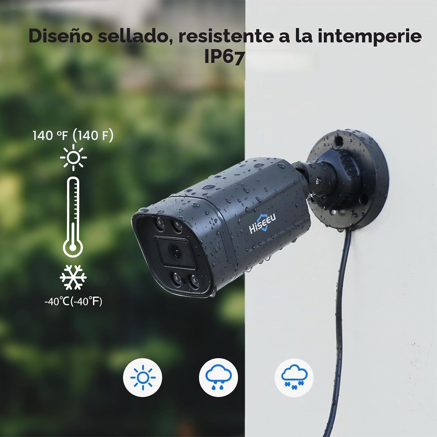 Hiseeu Sistema de cámara de seguridad para exteriores con cable 3K...