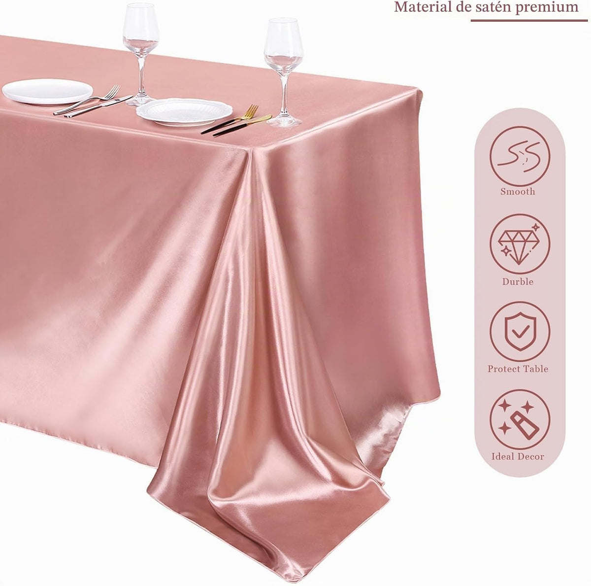 TURSTIN 1 Pack Mantel de satén dorado rosa 102 x 58 pulgadas, mante...