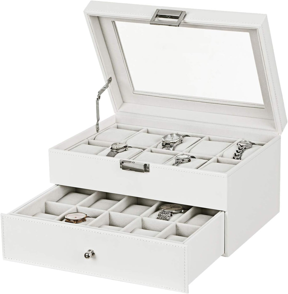 BEWISHOME Caja de reloj, caja de reloj de 20 ranuras para hombres c...