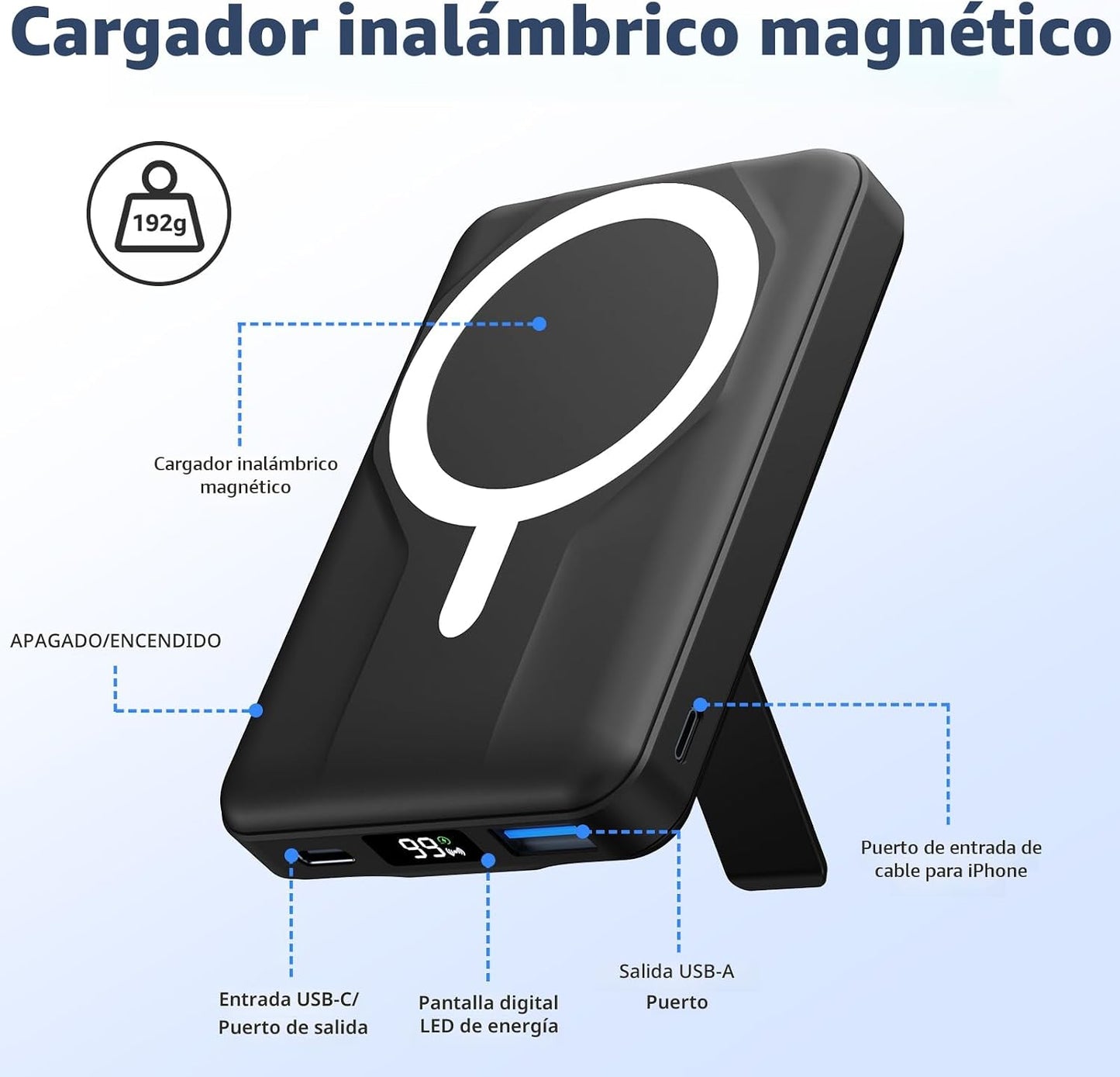 Azmuth para cargador portátil MagSafe, banco de energía magnético d...