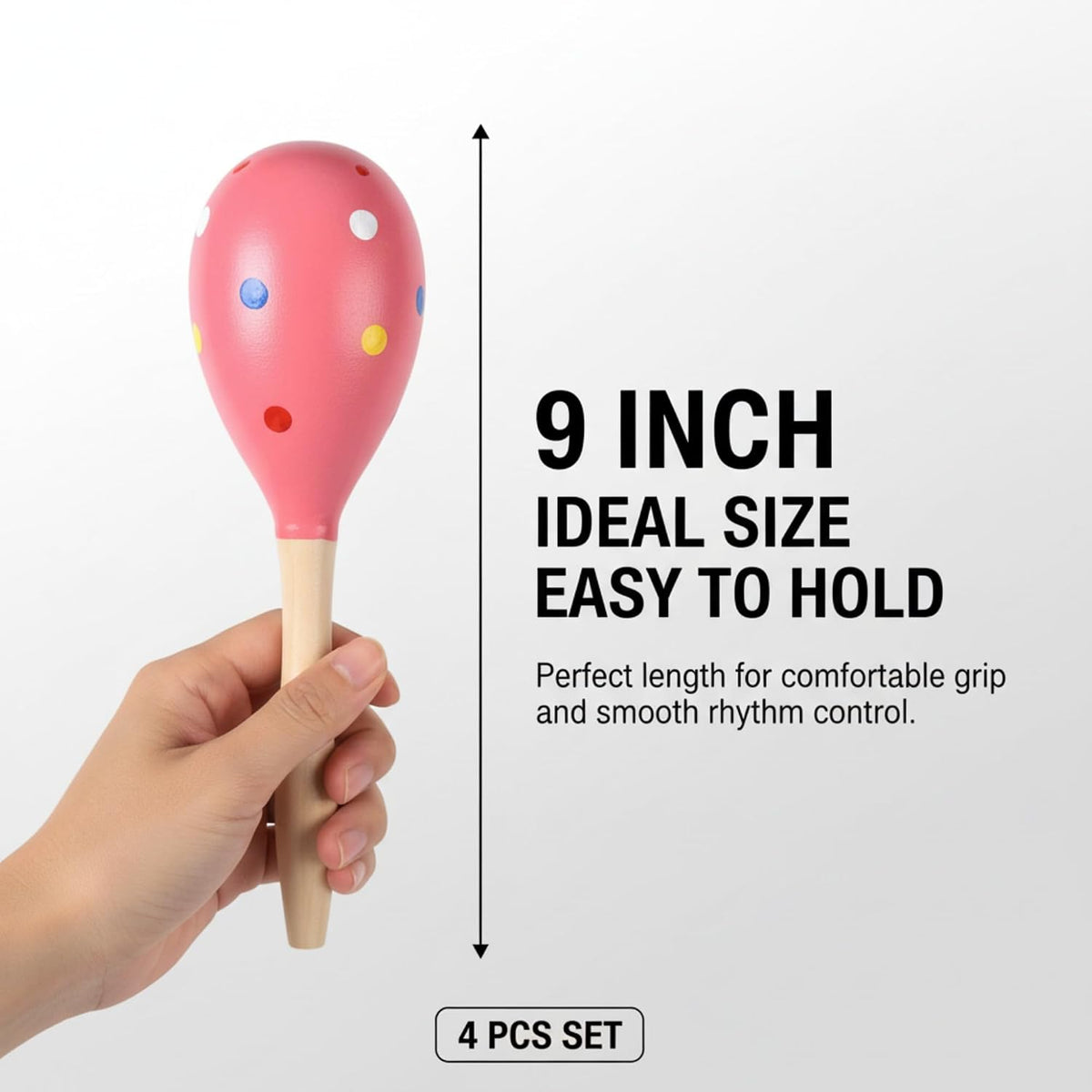 4 piezas Maracas, instrumento maraca de madera de 9 pulgadas (punto...
