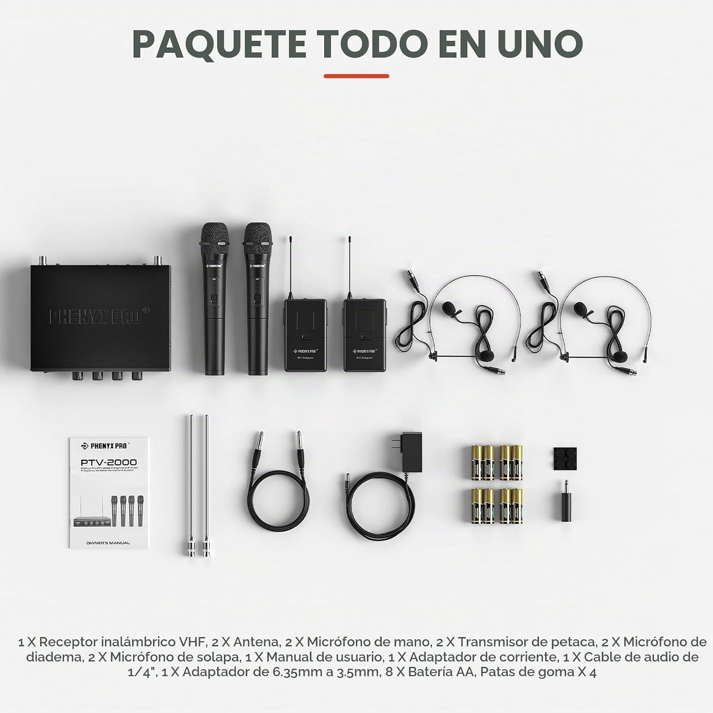 Phenyx Pro Sistema de micrófono inalámbrico, juego de micrófono ina...