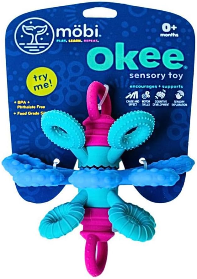 Mobi Games Okee Baby - Pelota sensorial para bebés, gira, jala, emp...
