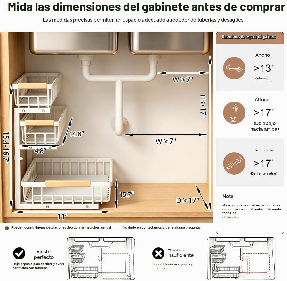 LYSENDUO Organizador para debajo del fregadero, paquete de 2 unidad...