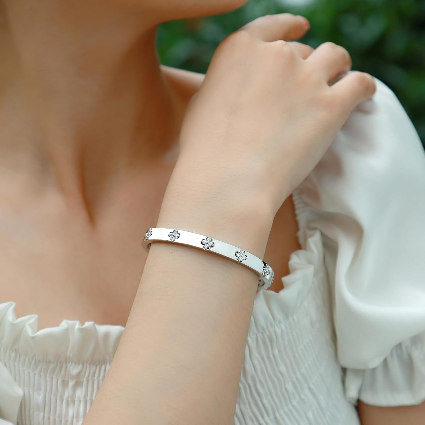 TIMELESSTAR Pulseras de trébol para mujer, hipoalergénicas, moissan...