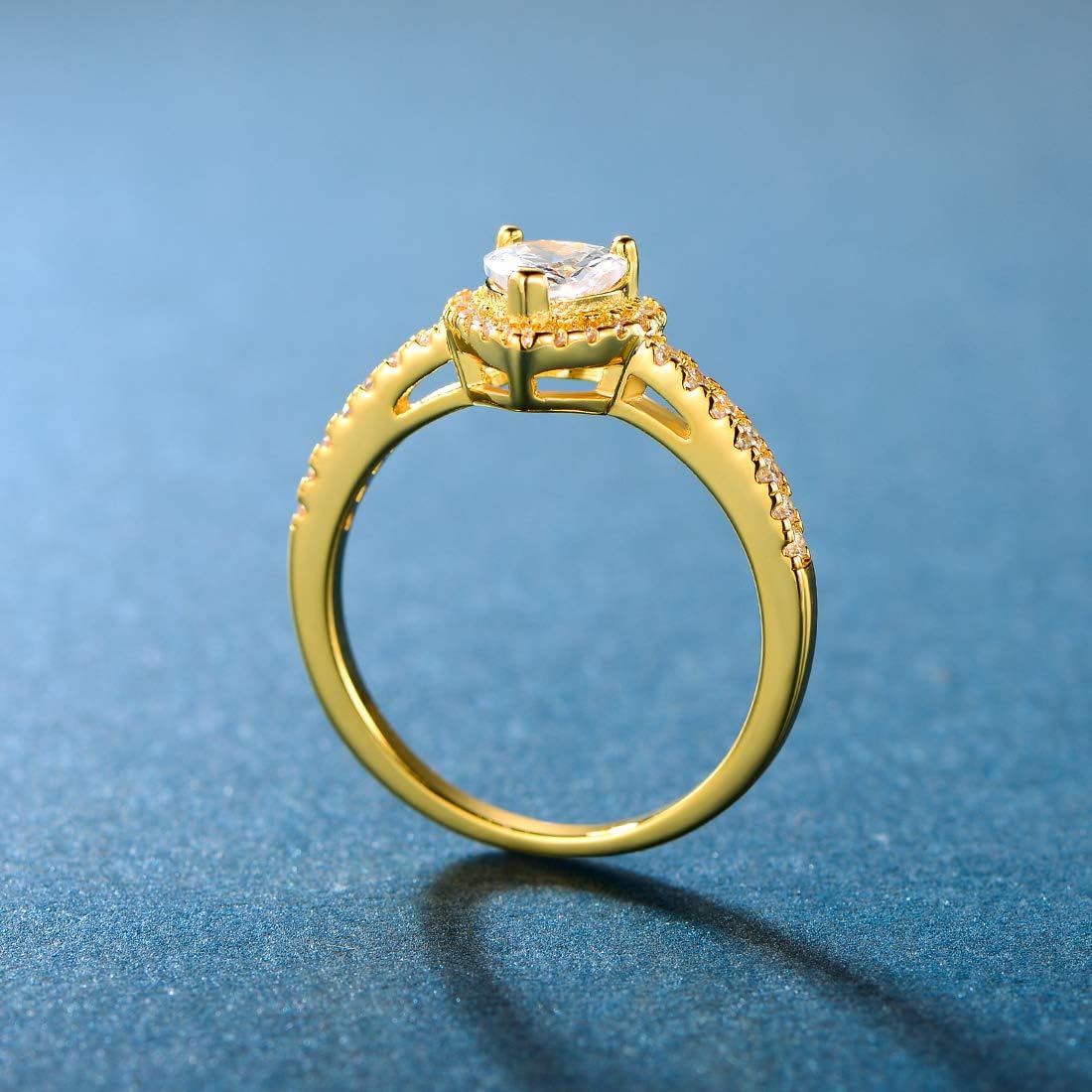 MDFUN - Anillos de boda de lujo chapados en oro de 18k con circonia...