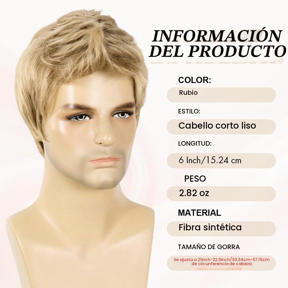 BEAUTY FLAG - Peluca rubia para hombre de cabello corto y liso sint...