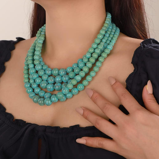 Octwine Collar bohemio de perlas verdes de 5 capas, aretes de perla...