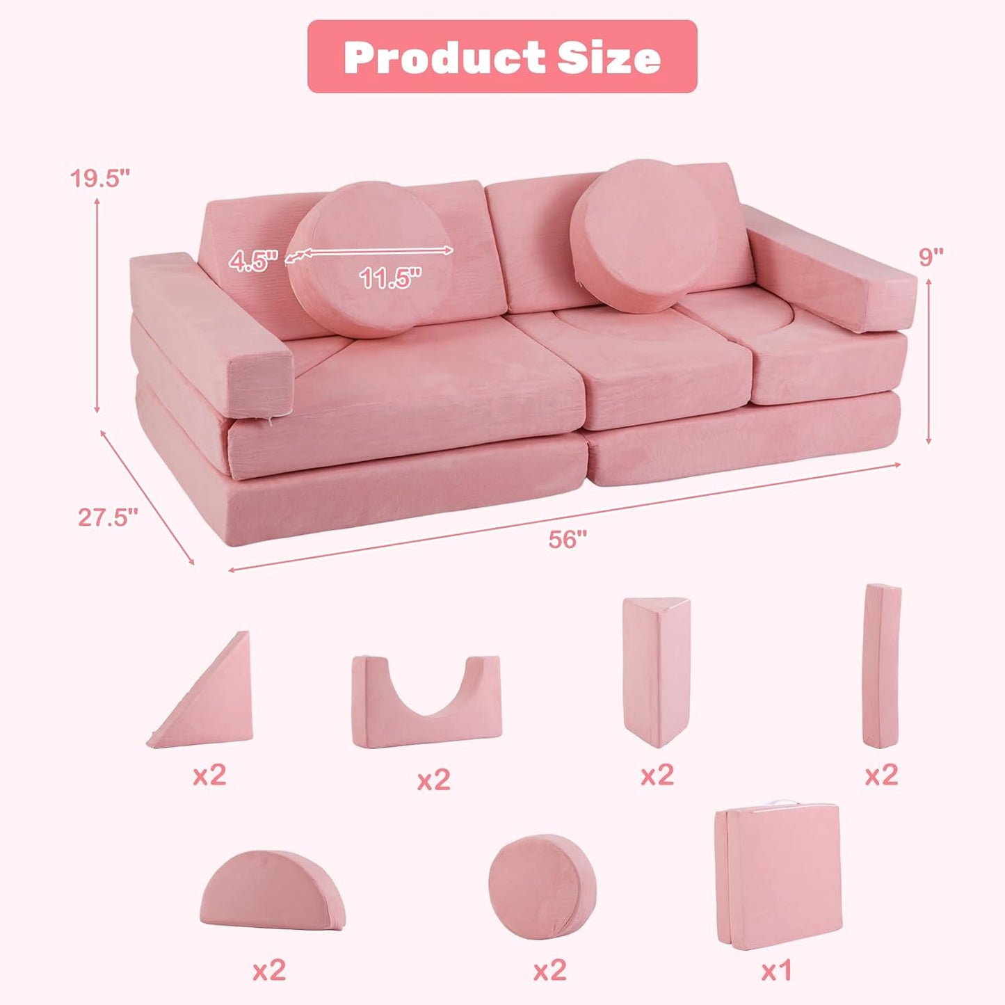 INFANS Sofá modular de juego para niños, 13 piezas de sofá modular...
