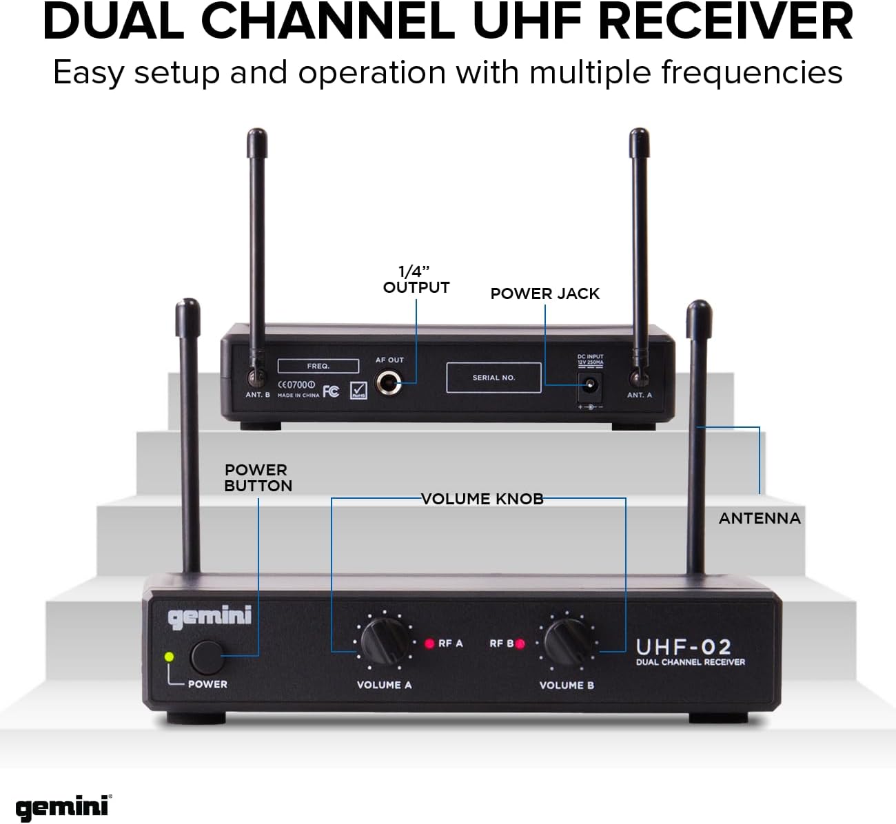 Gemini Sistema de micrófono de mano UHF de doble canal (UHF-02M-S12...