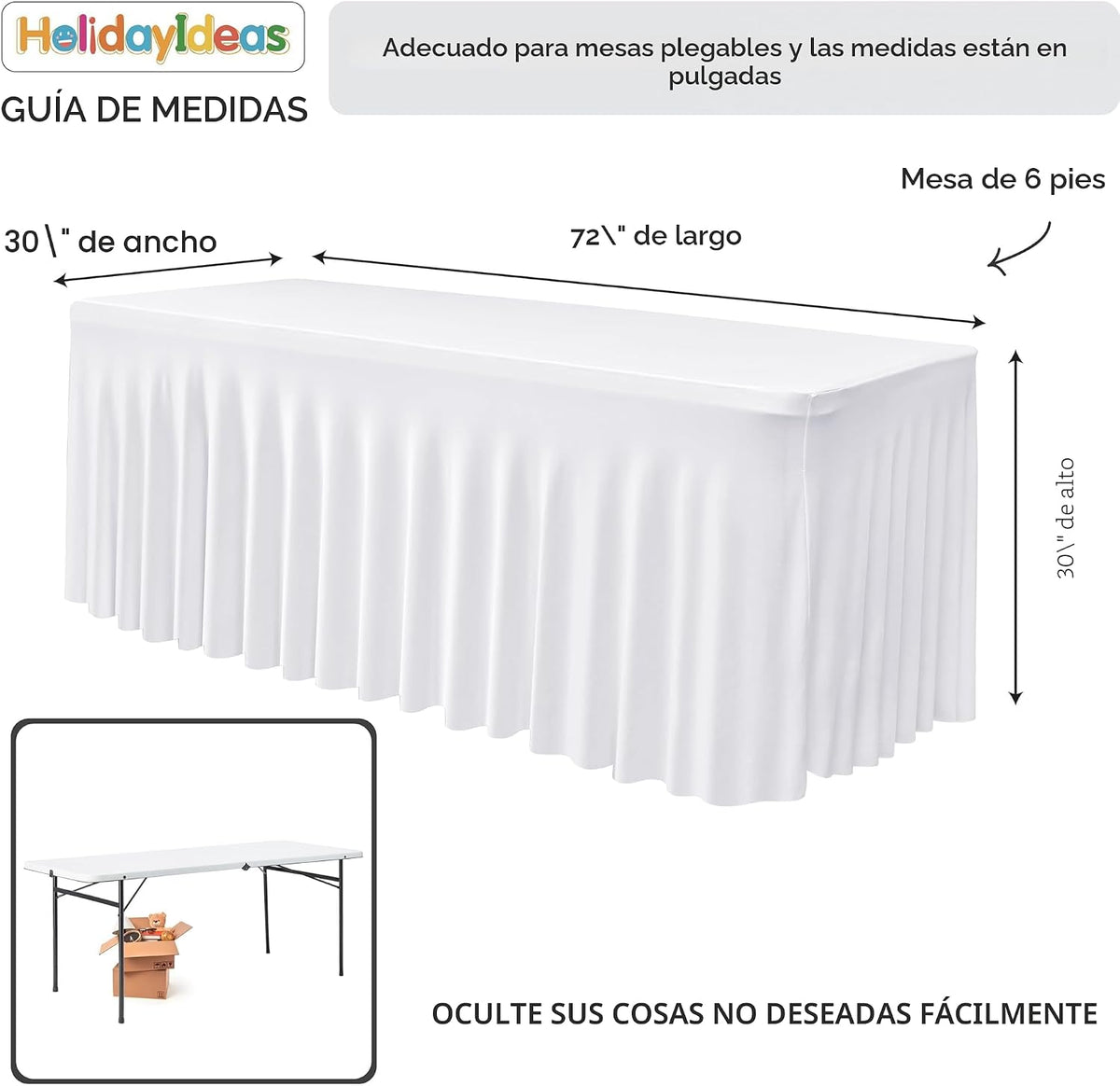 Fundas de mesa rectangulares de elastano blanco de 6 pies para fies...