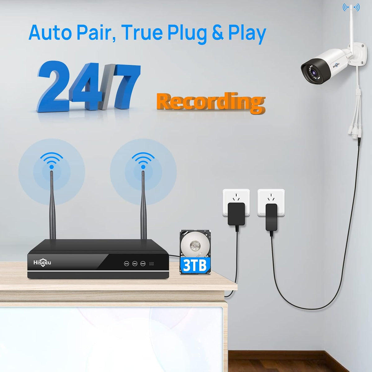 Hiseeu - Sistema de cámara de seguridad WiFi para exteriores de 5 M...