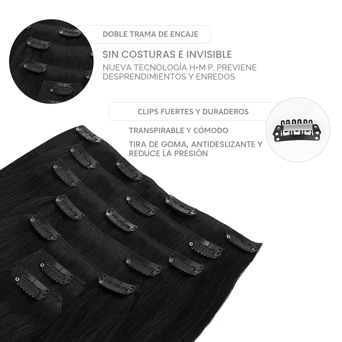 WENNALIFE Extensiones de cabello humano real con clip, de 18 pulgad...