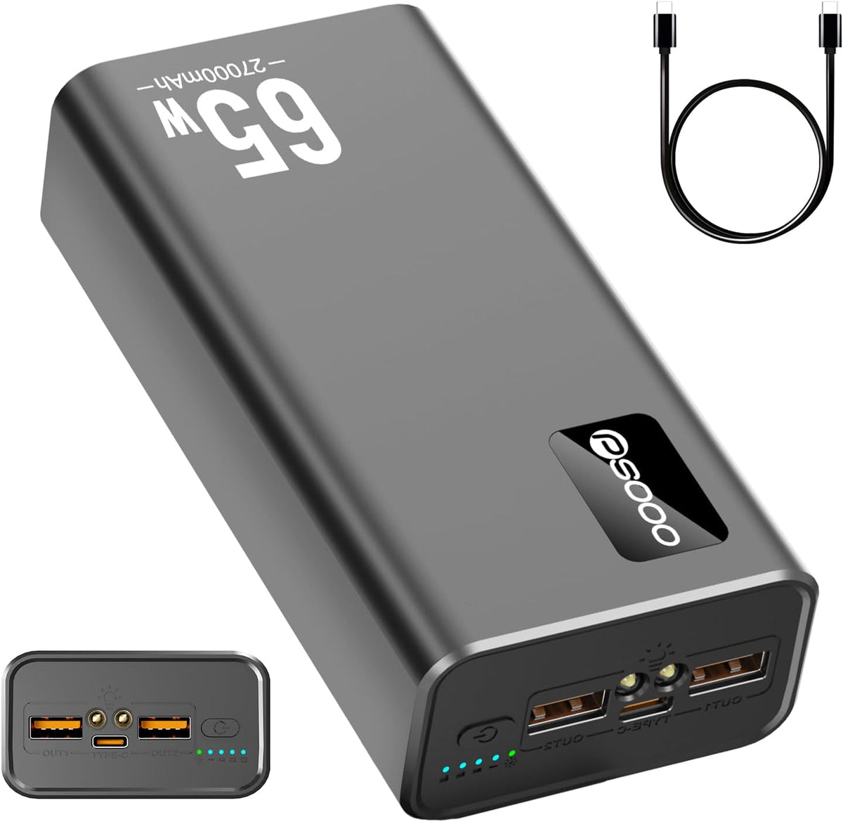 PSOOO Cargador portátil 27000mAh 65W PD cargador de carga rápida, b...