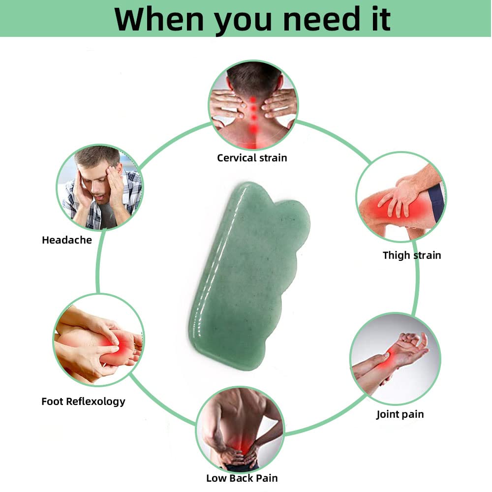 TOP SEWING Gua Sha - Herramienta facial de piedra de jade natural,...