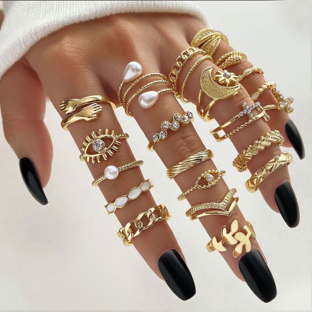 CHICUTIE Juego de anillos dorados para nudillos para mujeres, apila...