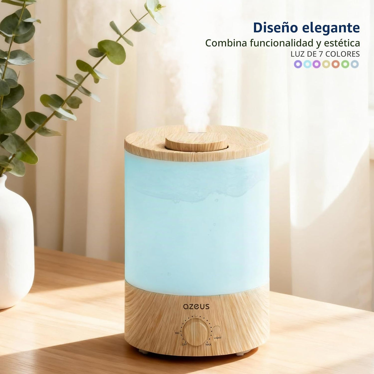 AZEUS Humidificador de niebla fría de 3.5L con luz nocturna de 7 co...