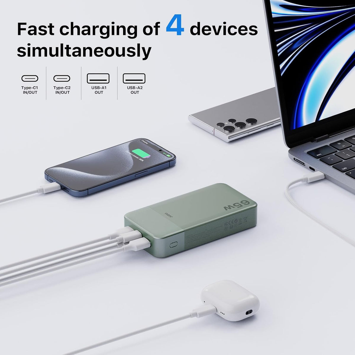 JUOVI Cargador portátil de 65 W para portátil Power Bank 20000mAh |...