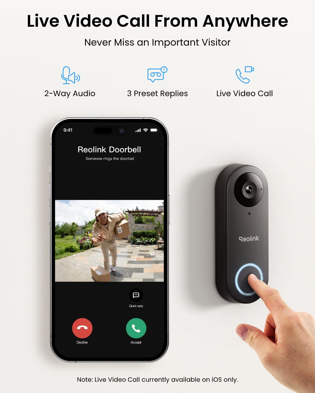 REOLINK Timbre de video con cámara WiFi, con cable 2K al aire libre...