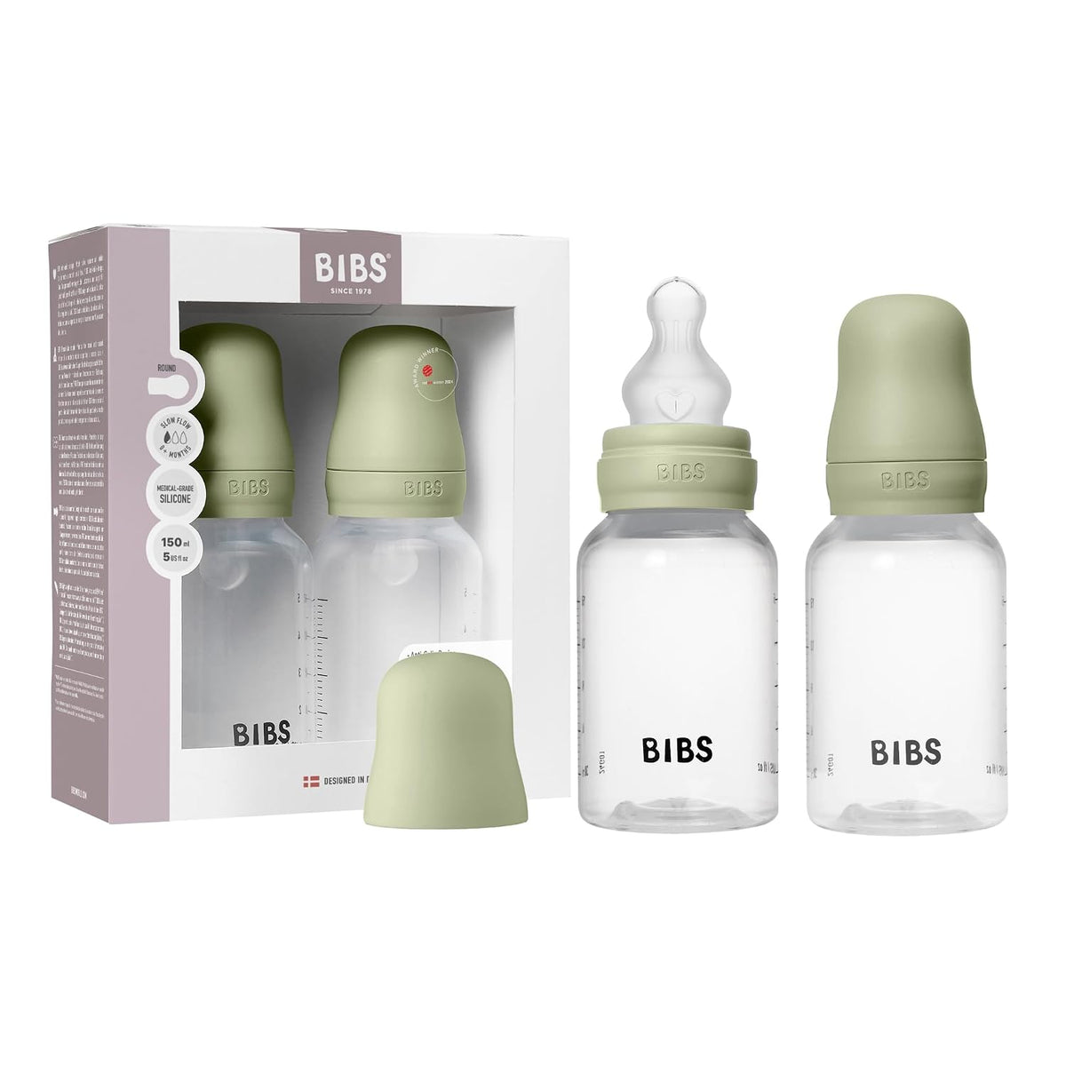 BIBS Biberón de plástico, 5.1 onzas, paquete de 2, pezón de silicon...