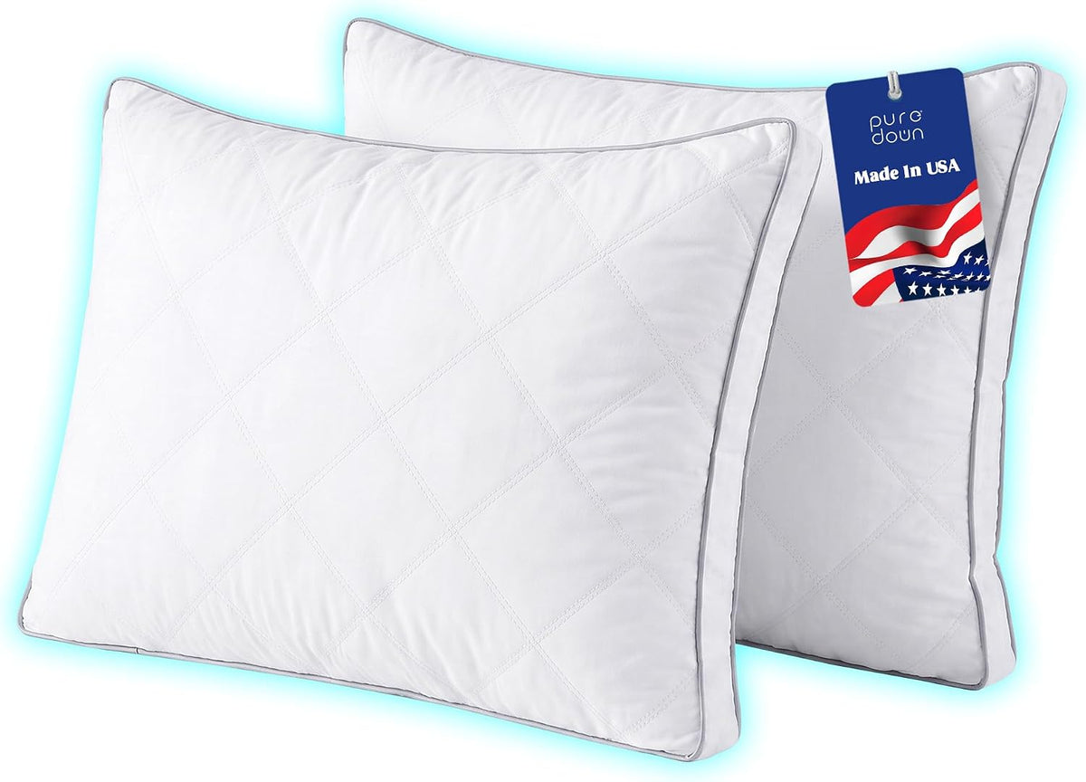 puredown® - Juego de 2 almohadas con plumón y plumas de ganso con r...