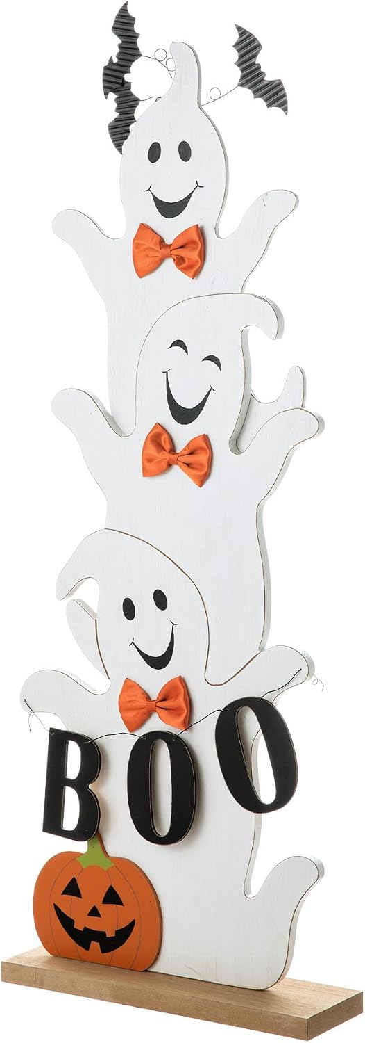 Glitzhome - Letrero de madera apilado de fantasmas para Halloween d...