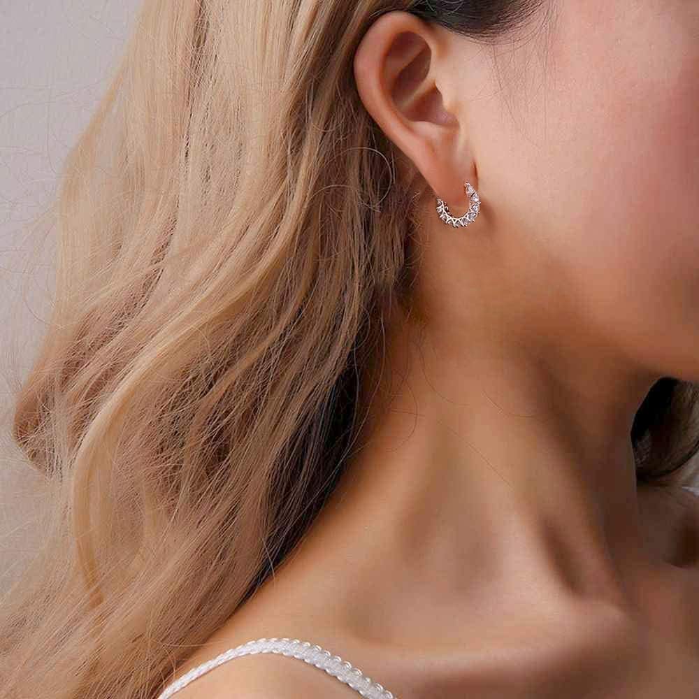 Aretes de aro de plata esterlina con circonita cúbica y aretes de o...