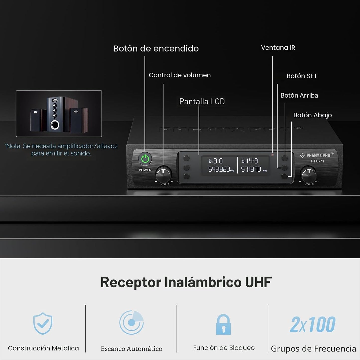 Phenyx Pro Sistema de micrófono inalámbrico, micrófonos inalámbrico...