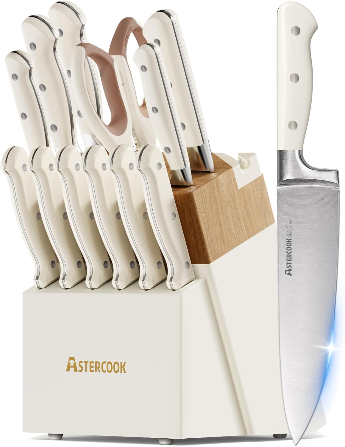 Astercook Juego de cuchillos de cocina con bloque, 14 piezas, cuchi...